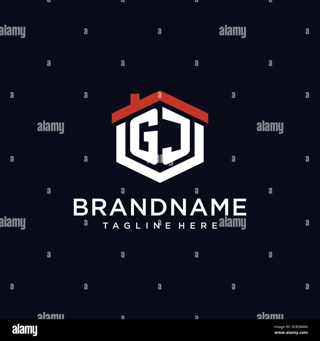 Initial letter GJ logo with home roof hexagon shape design ideas vector ...