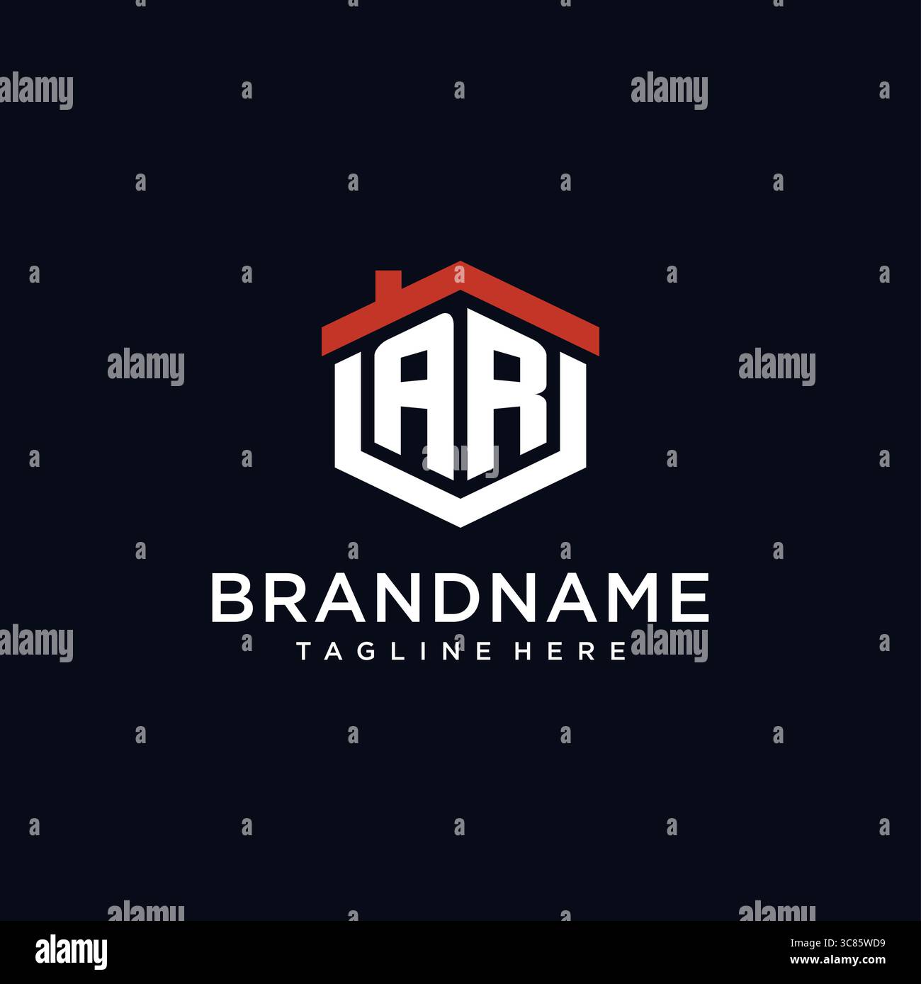 Initial letter AR logo with home roof hexagon shape design ideas vector ...