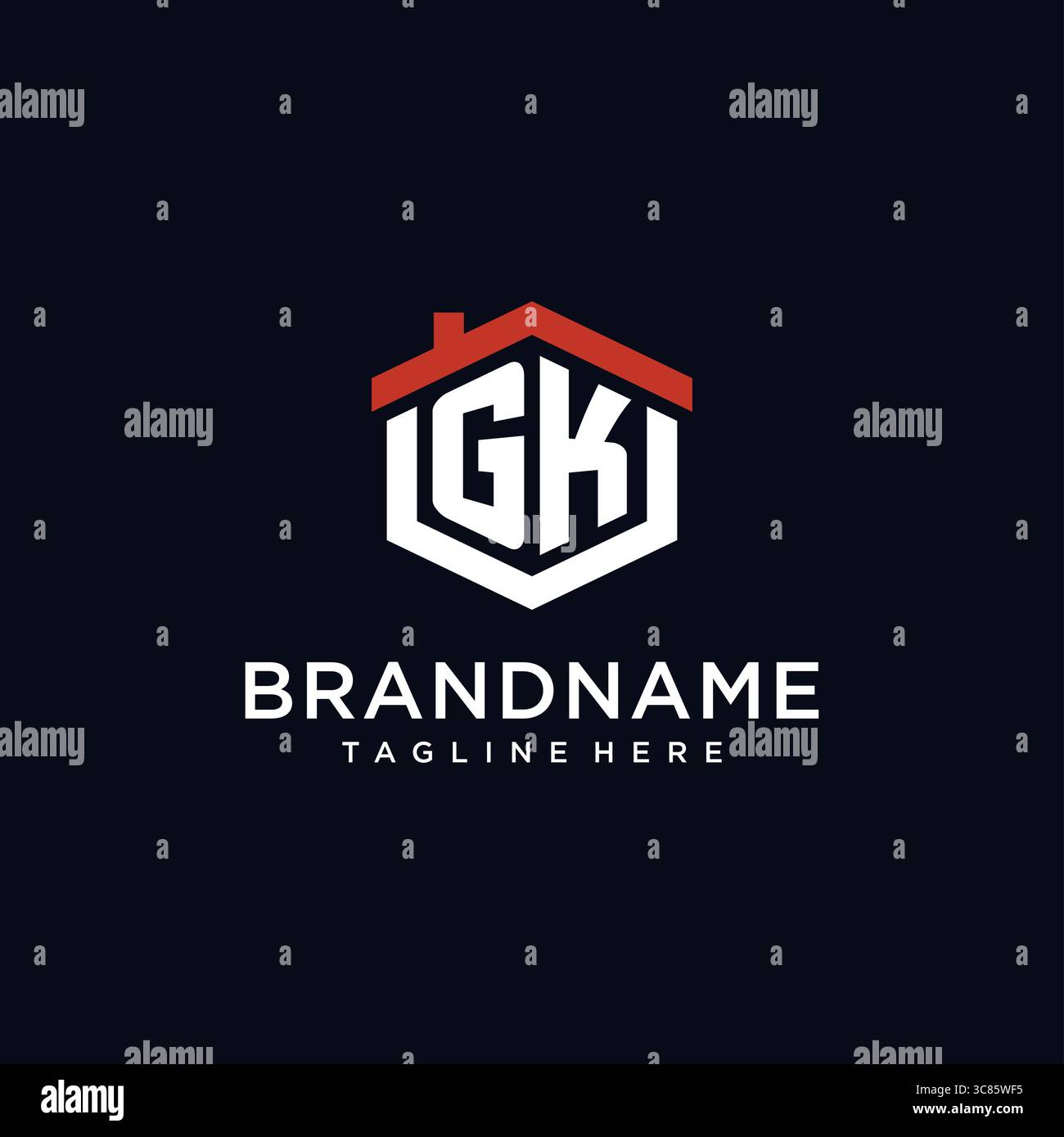 Initial letter GK logo with home roof hexagon shape design ideas vector ...