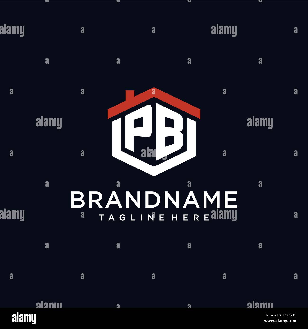 Initial letter PB logo with home roof hexagon shape design ideas vector ...