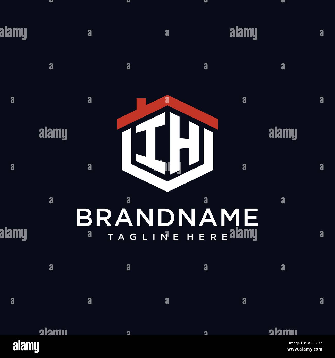 Initial letter IH logo with home roof hexagon shape design ideas vector ...