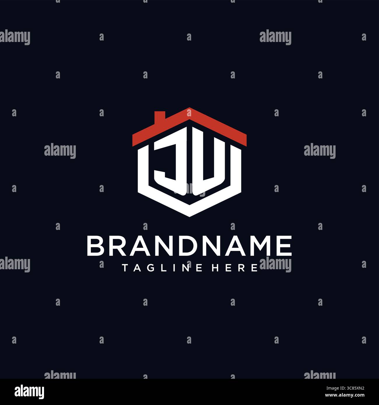 Initial letter JU logo with home roof hexagon shape design ideas vector ...