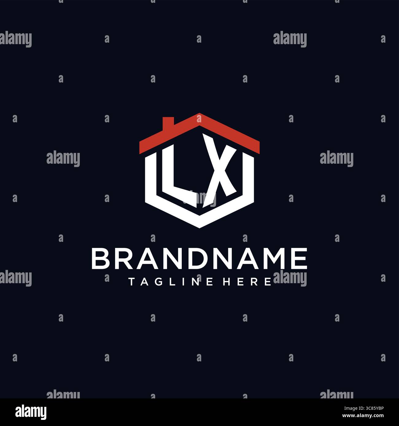 Initial letter LX logo with home roof hexagon shape design ideas vector ...