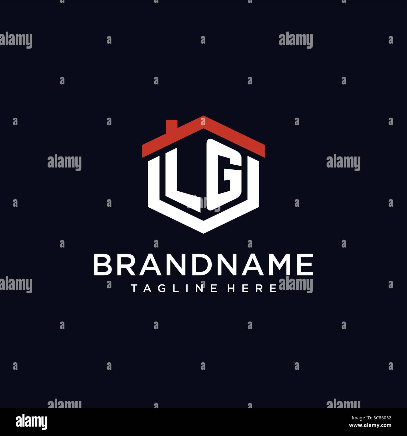 Initial letter LG logo with home roof hexagon shape design ideas vector ...
