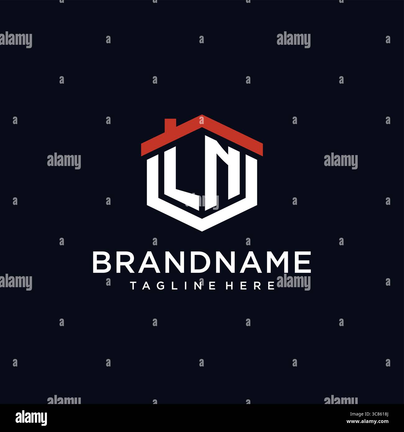 Initial letter LN logo with home roof hexagon shape design ideas vector ...