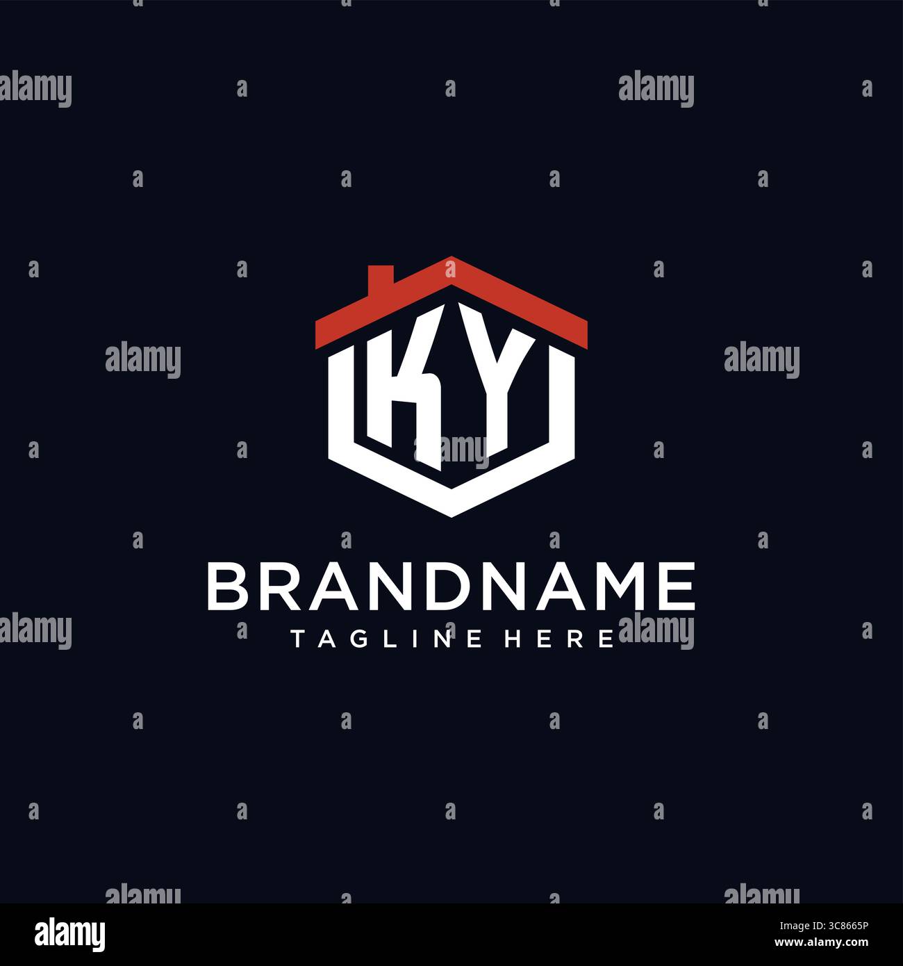 Initial letter KY logo with home roof hexagon shape design ideas vector ...