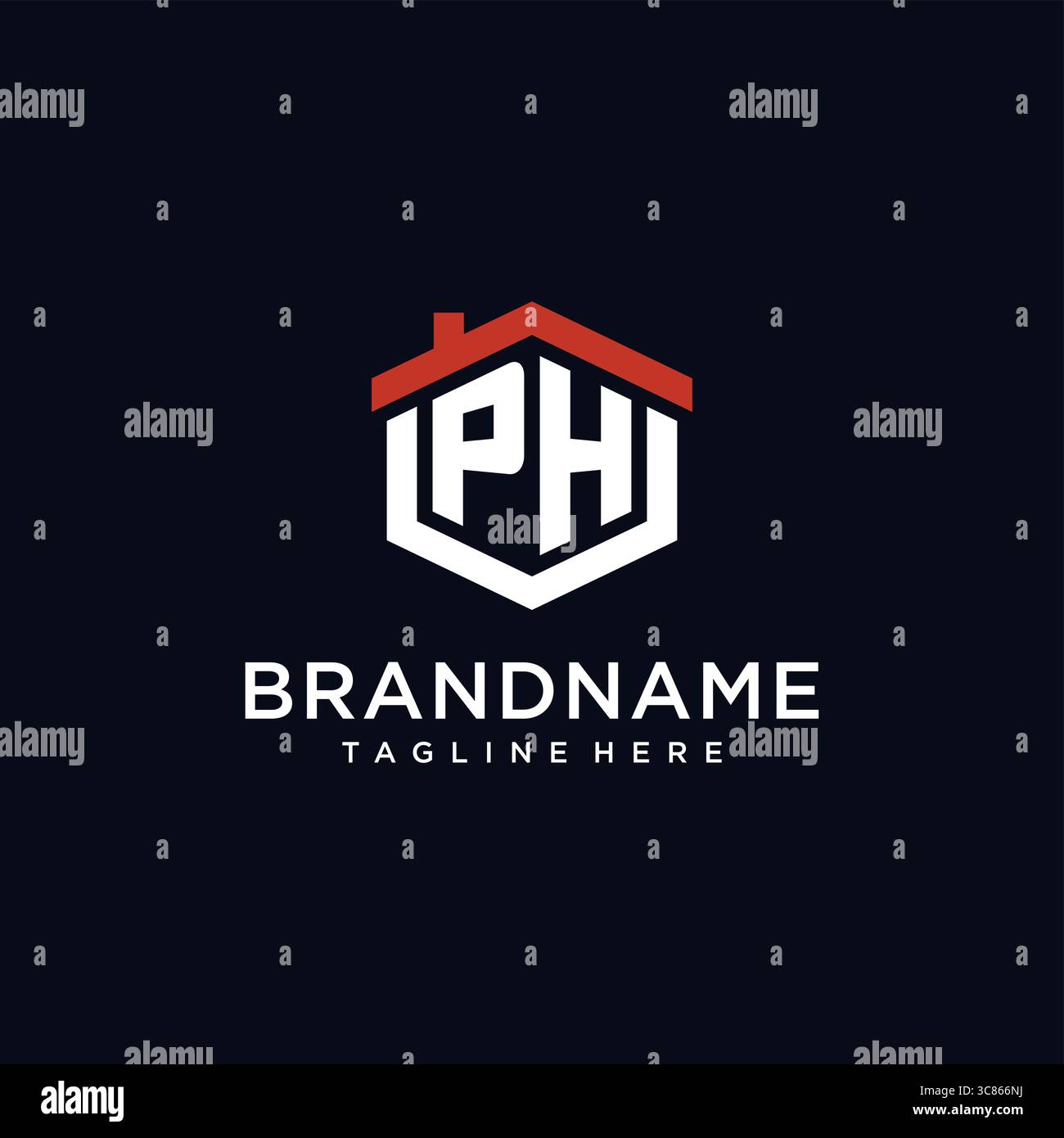 Initial letter PH logo with home roof hexagon shape design ideas vector graphic vector graphic Stock Vector