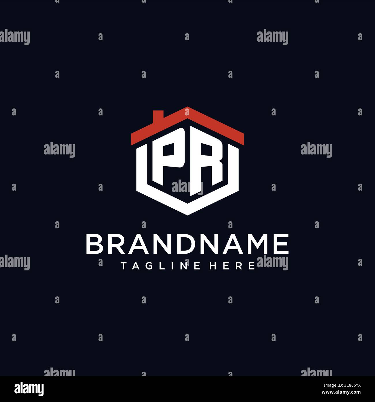 Initial letter PR logo with home roof hexagon shape design ideas vector graphic vector graphic Stock Vector