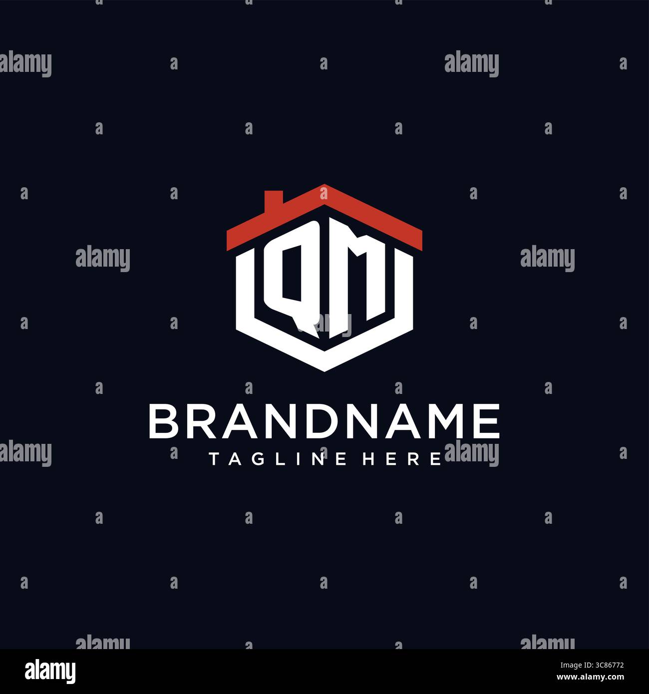 Initial letter QM logo with home roof hexagon shape design ideas vector ...