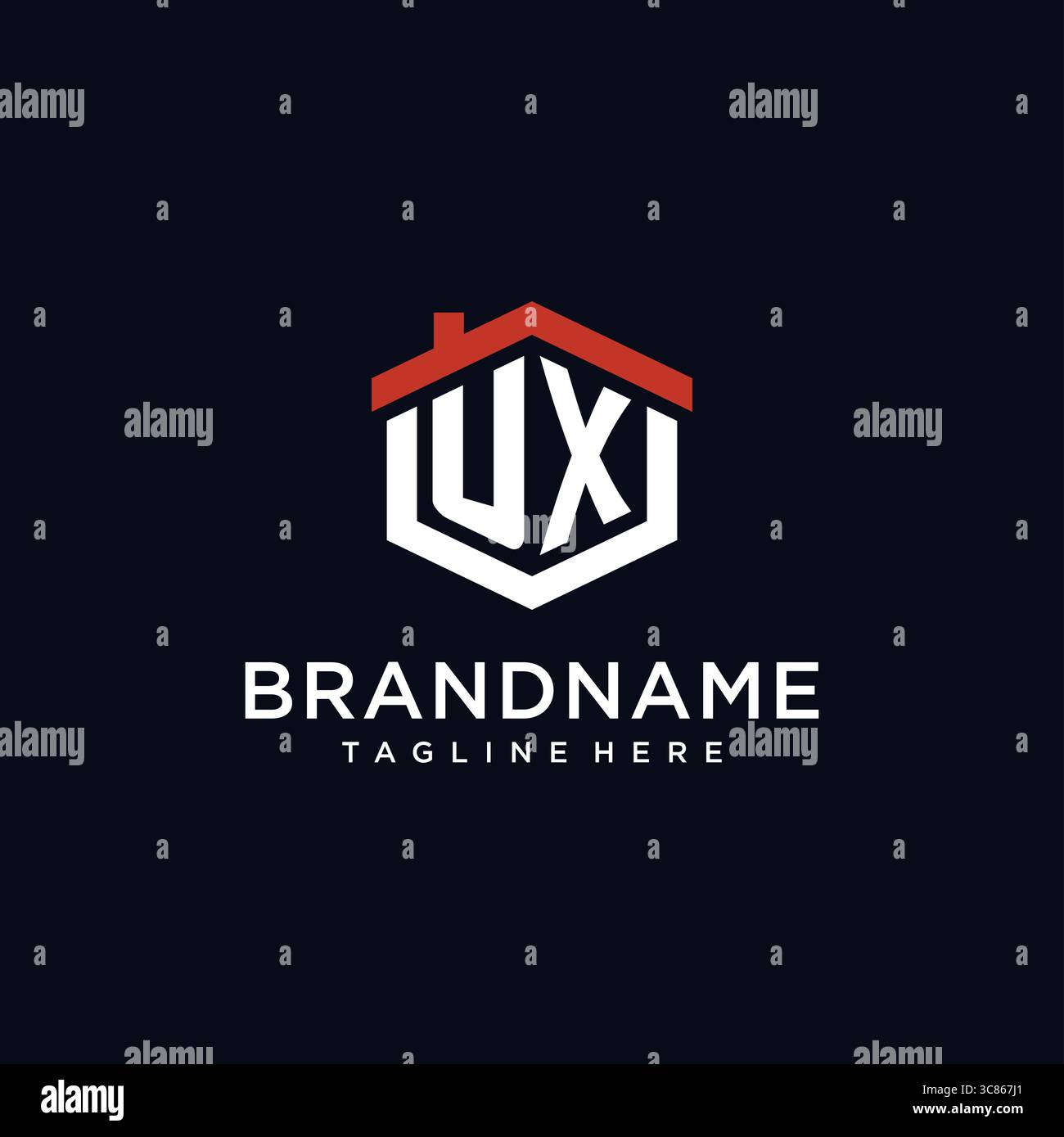 Initial letter UX logo with home roof hexagon shape design ideas vector ...