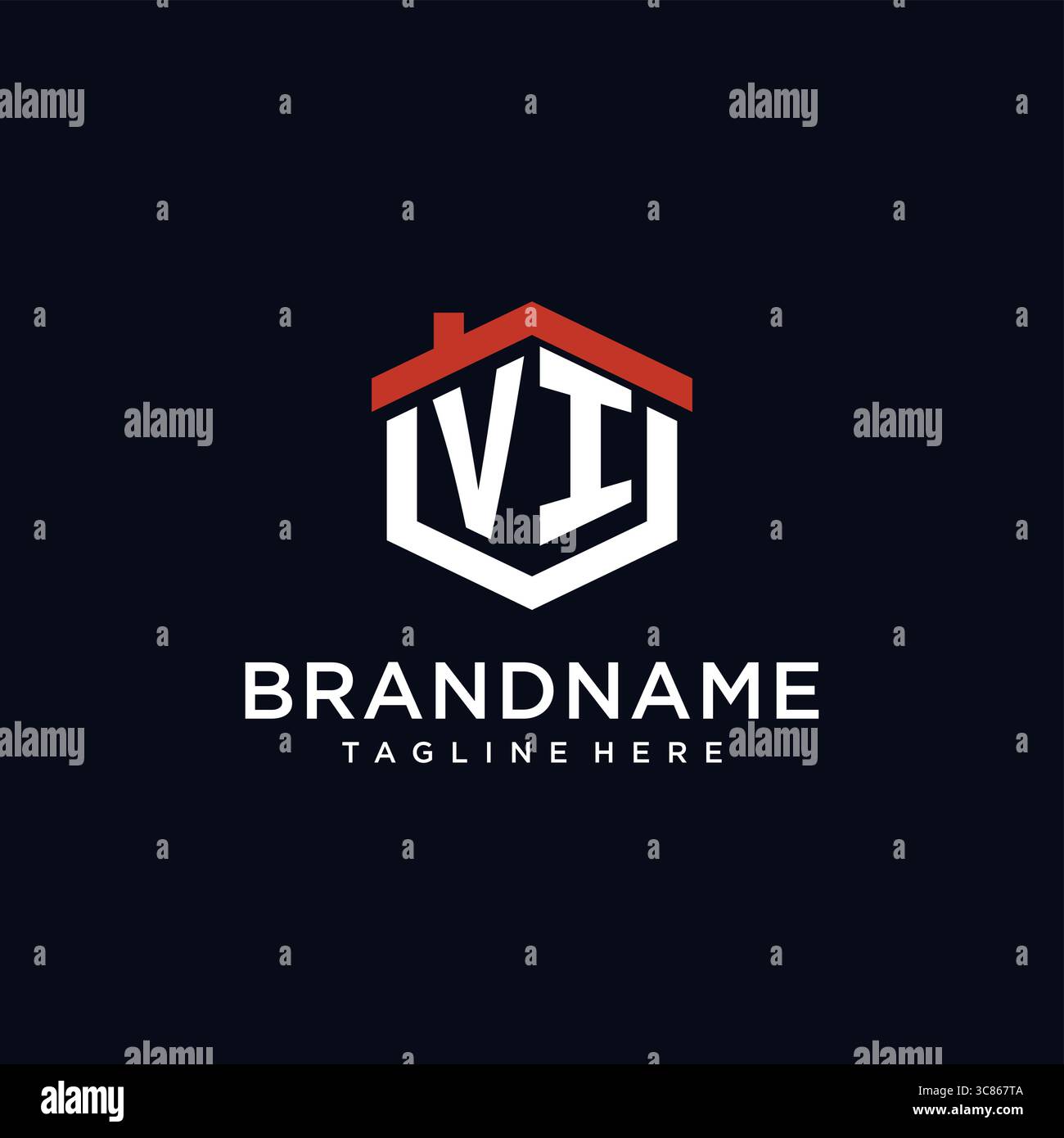 Initial letter VI logo with home roof hexagon shape design ideas vector ...