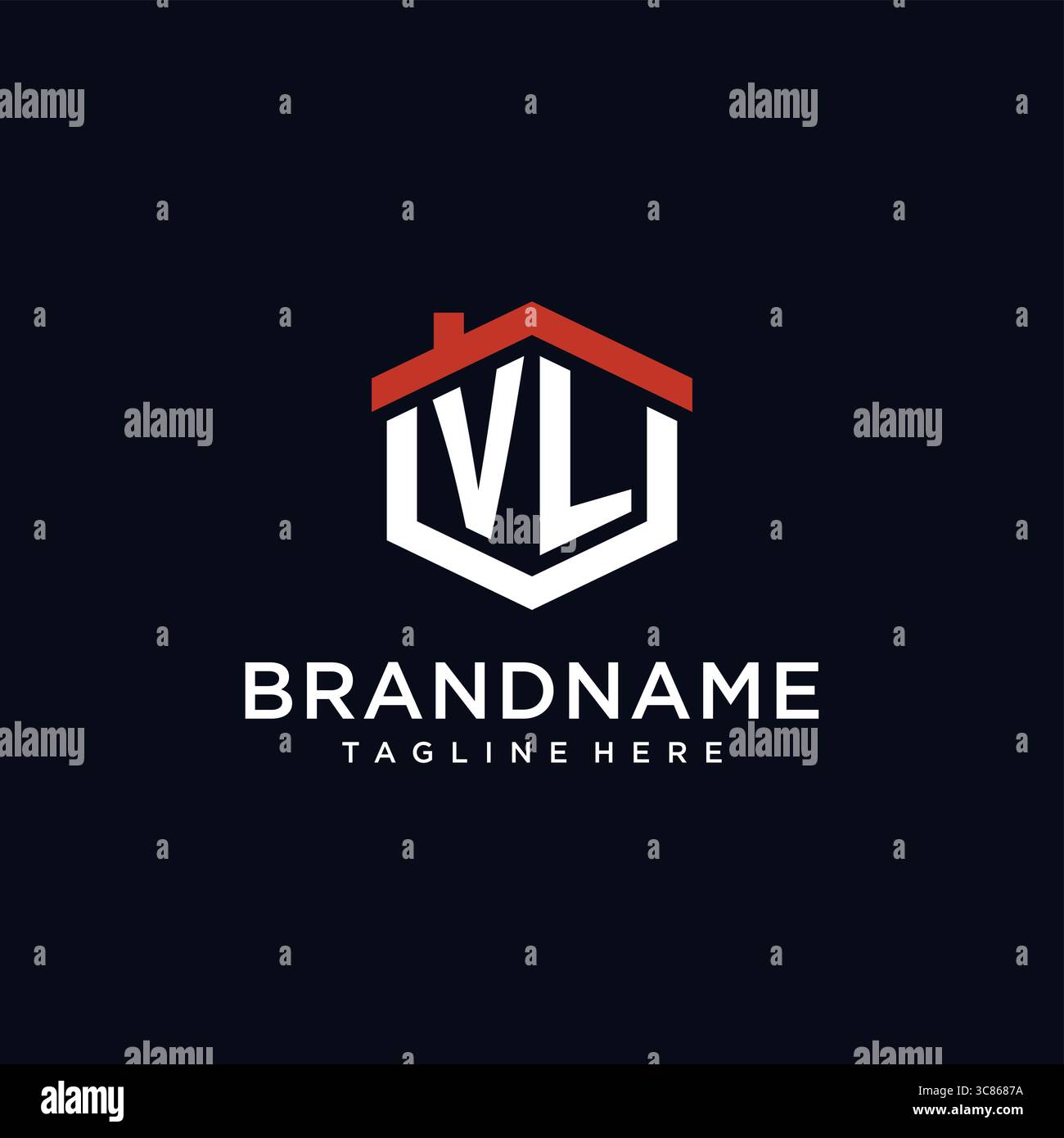 Initial letter VL logo with home roof hexagon shape design ideas vector graphic vector graphic Stock Vector