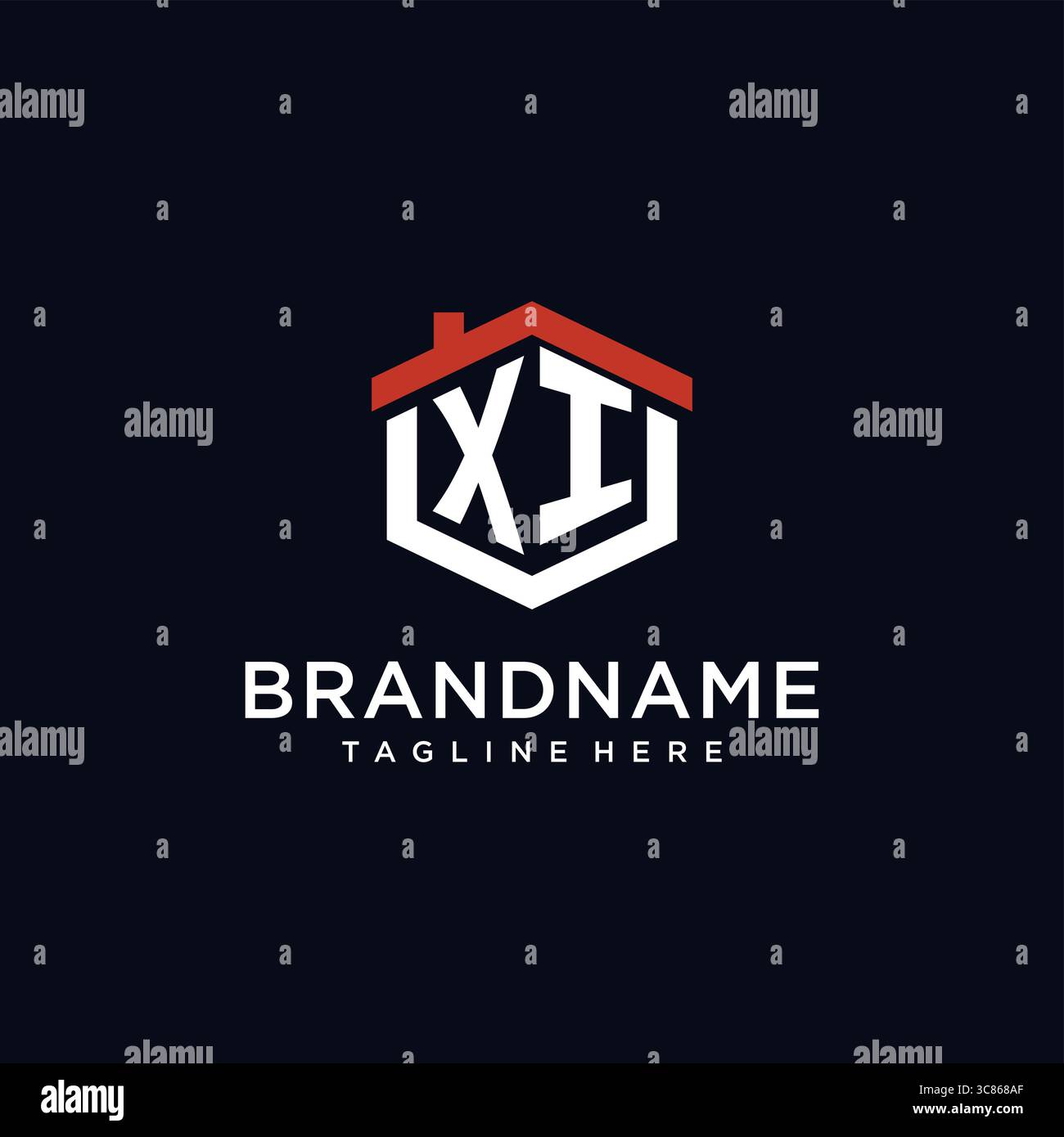 Initial letter XI logo with home roof hexagon shape design ideas vector ...
