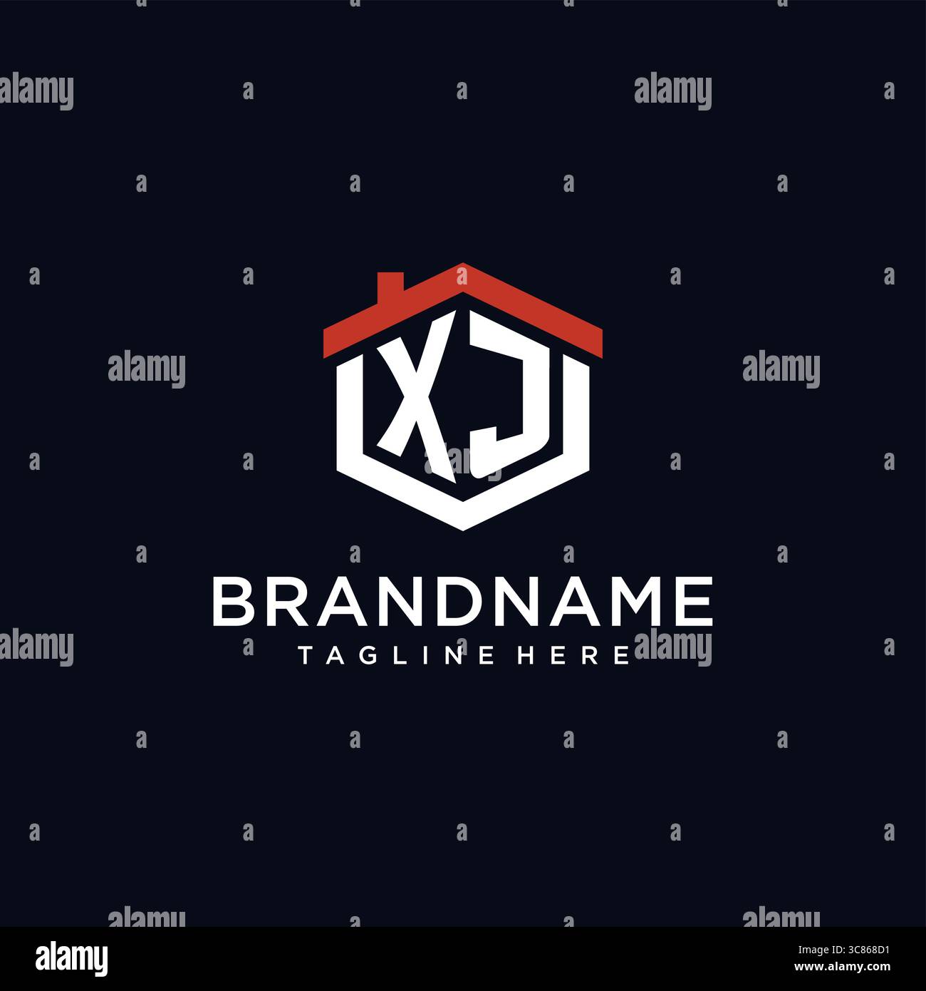 Initial letter XJ logo with home roof hexagon shape design ideas vector ...
