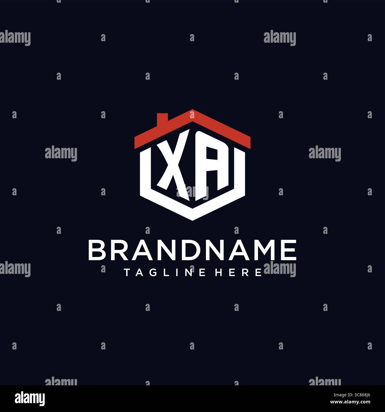 Initial letter XA logo with home roof hexagon shape design ideas vector graphic vector graphic Stock Vector