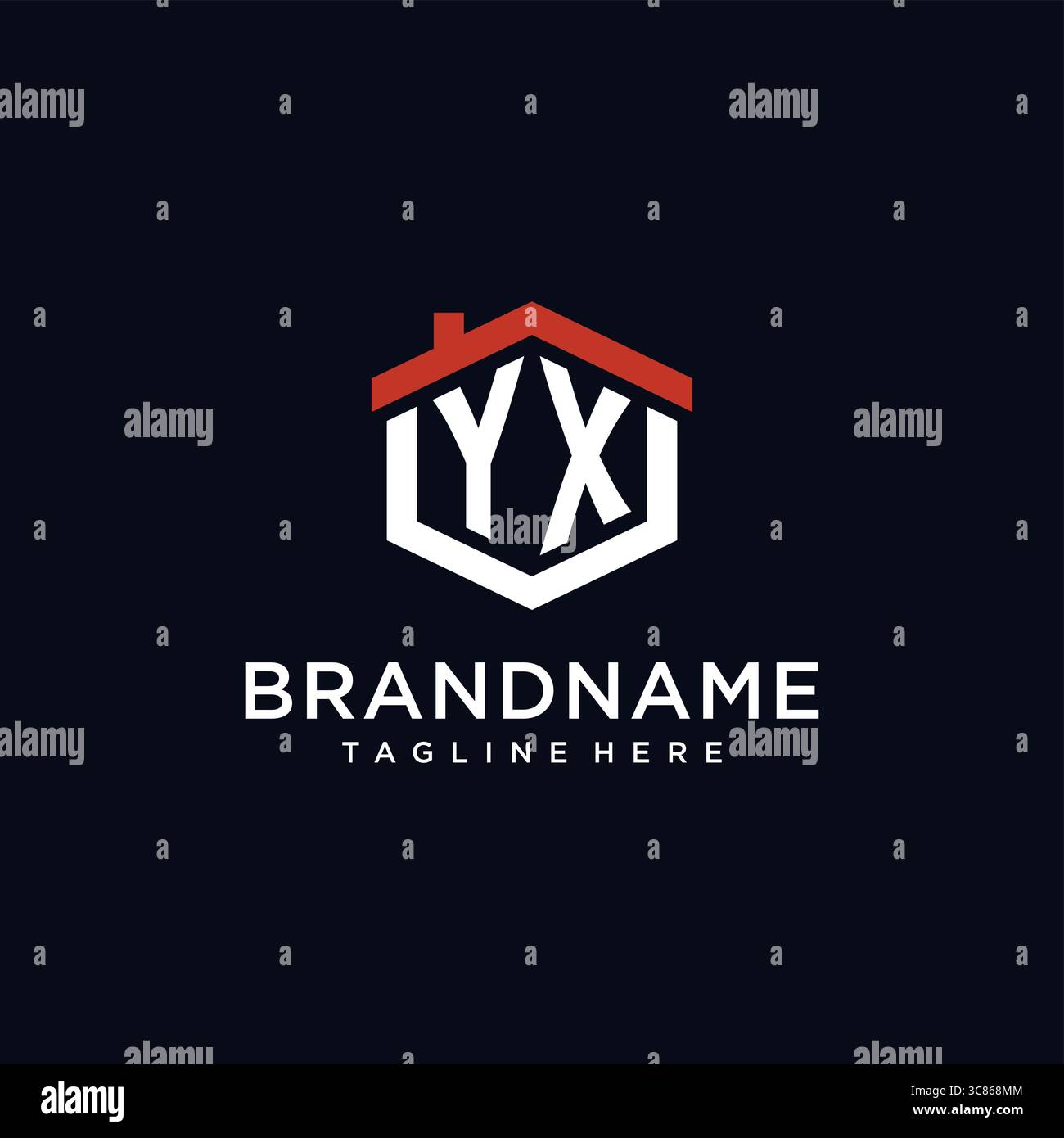 Initial letter YX logo with home roof hexagon shape design ideas vector ...