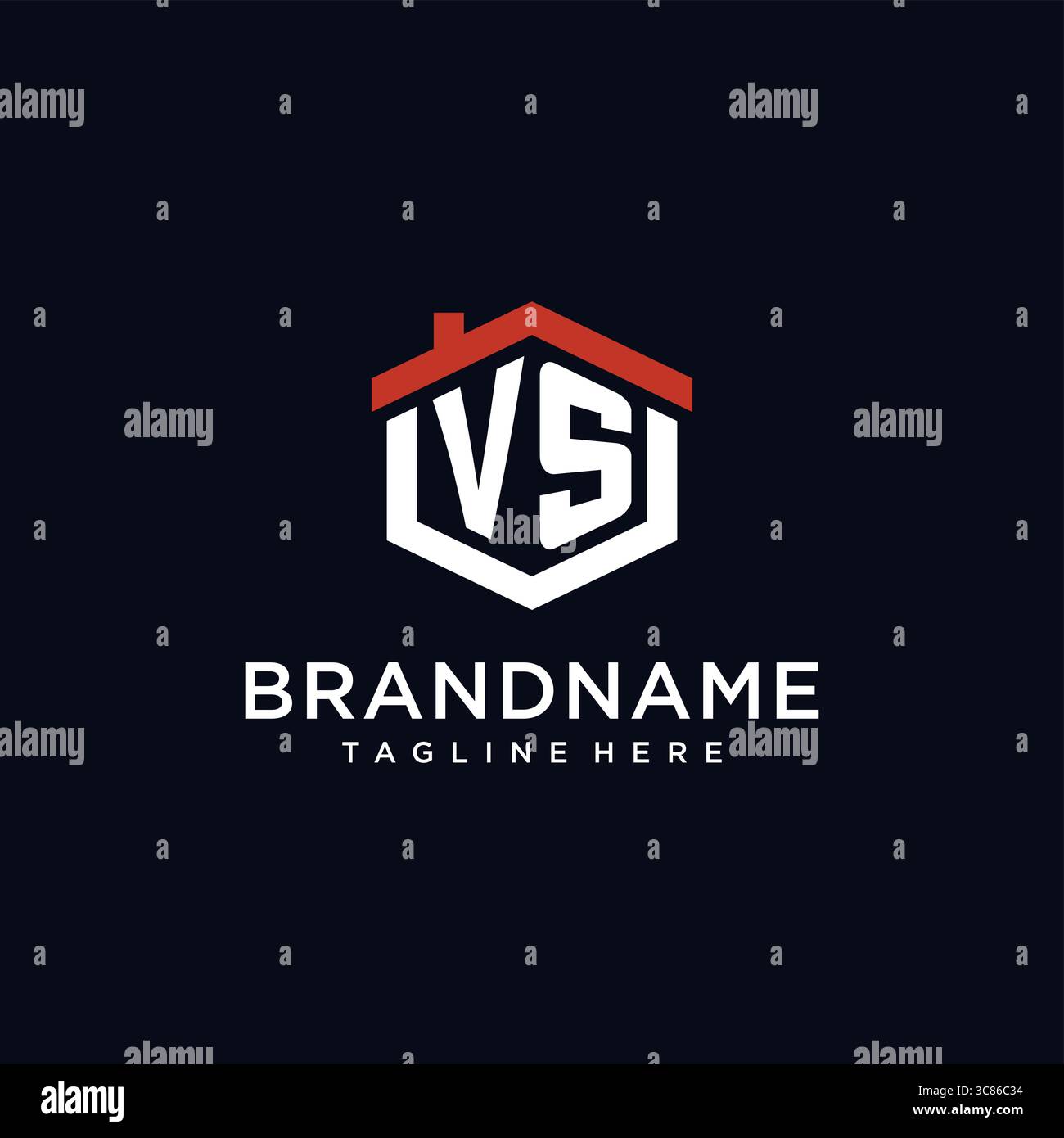 Initial letter VS logo with home roof hexagon shape design ideas vector graphic vector graphic Stock Vector