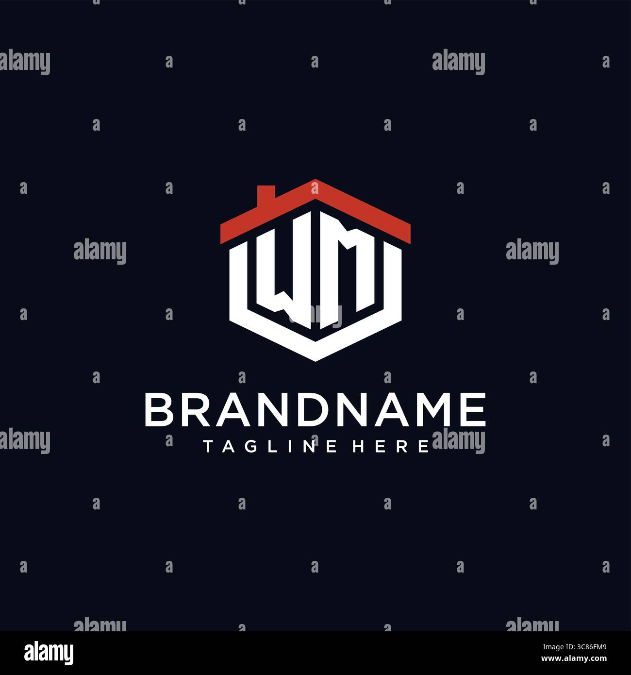 Initial letter WM logo with home roof hexagon shape design ideas vector ...