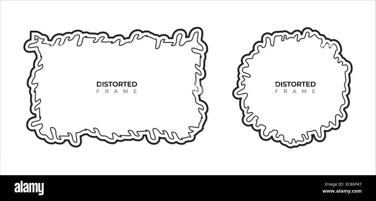 Distorted cute simple line art frames set, squiggle groovy shapes, wavy ...
