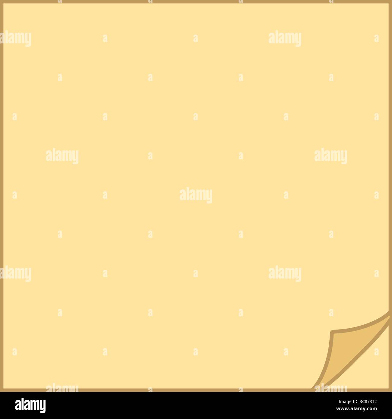 A flat illustration of a blank yellow notepad sheet with a folded top right corner. Stock Vector