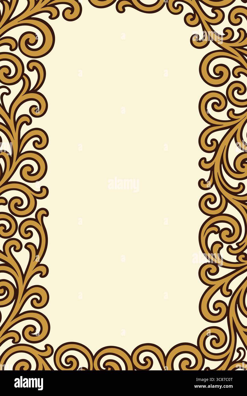 A decorative ornate frame with intricate floral patterns in a rectangular shape. Stock Vector