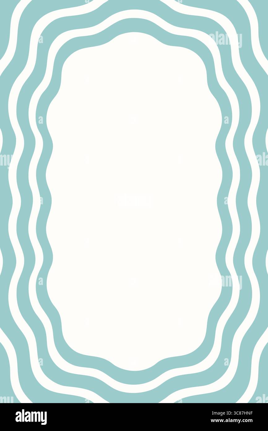 A vertical rectangular frame with layered wavy aqua line patterns. Stock Vector