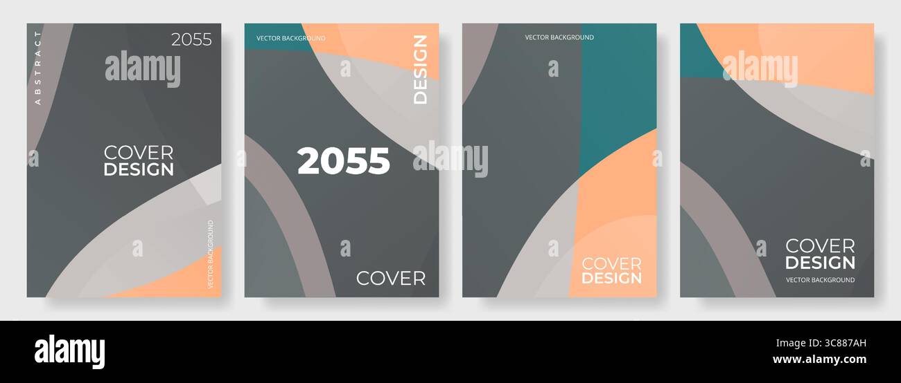Abstract geometric backgrounds vector set in retro colors. A4 resolution modern cover design for flyer, poster, brochure, book, social media Stock Vector