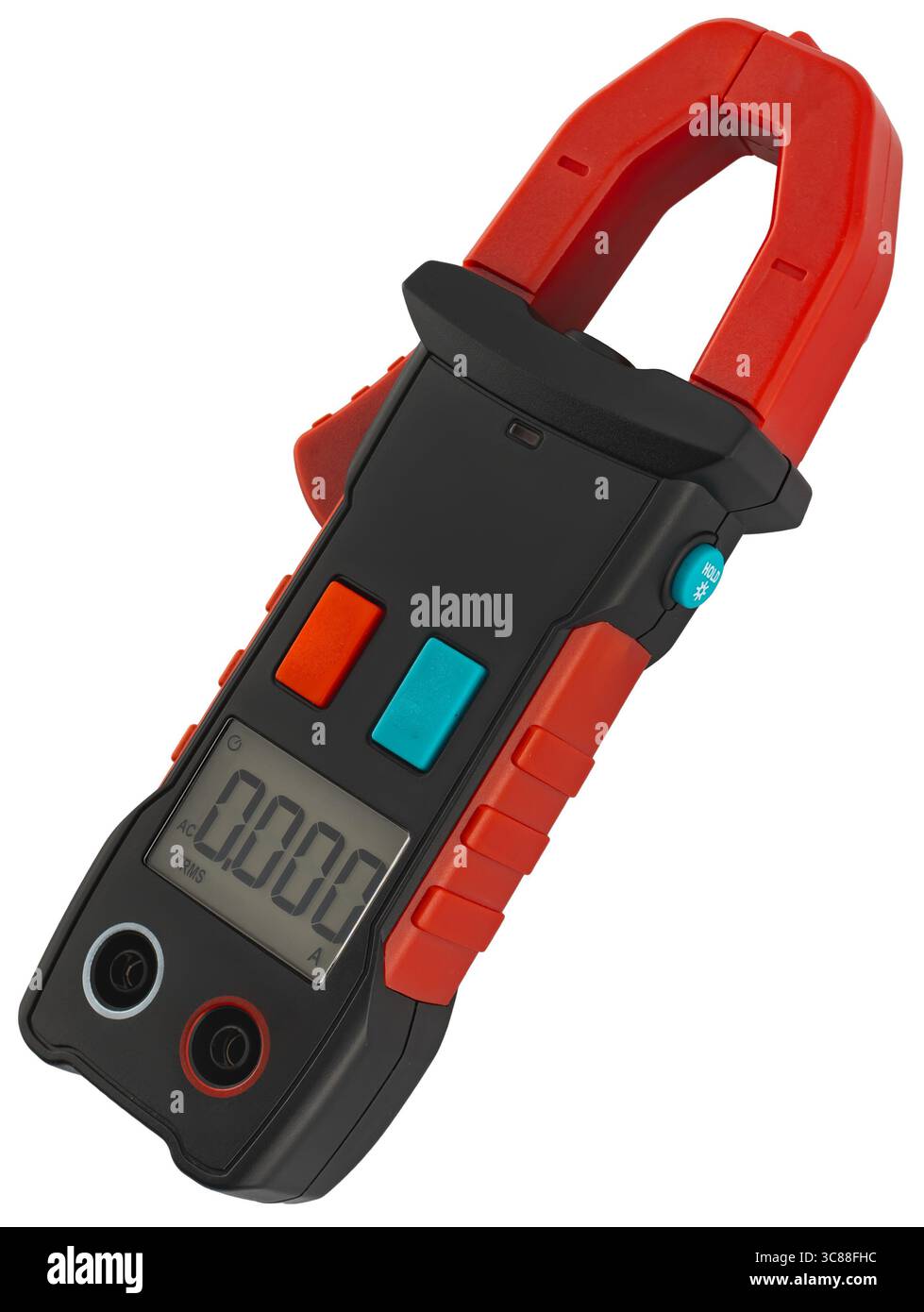 Universal multimeter in a protective case with auto-detection function. Suitable for measuring direct and alternating current. Stock Photo