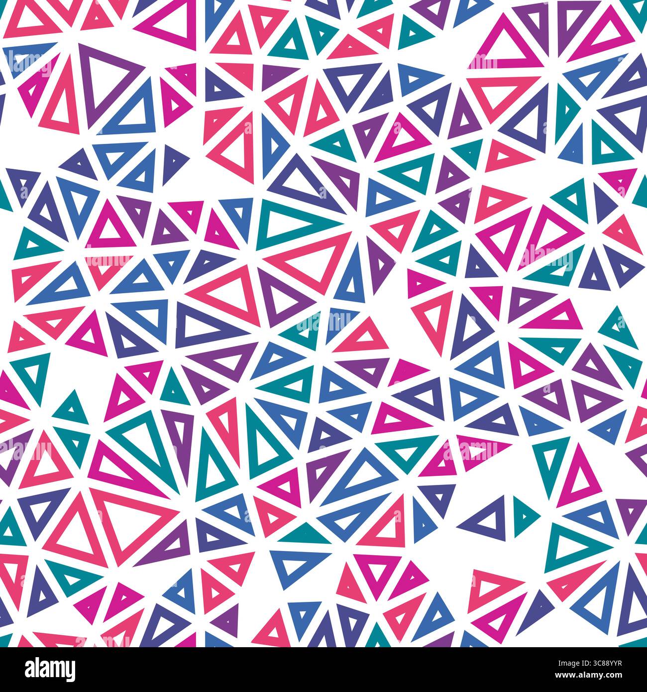Tileable abstract background. Small triangles size. Multiple colors style. Geometric shapes outlined. Repeatable pattern. Vibrant Spectrum Contrast. Stock Vector