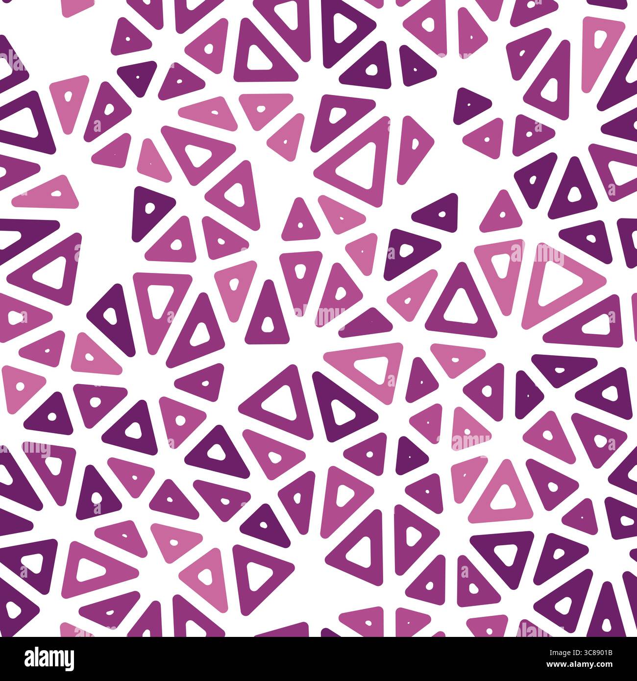 Geometric pattern. Compact triangles size. Monotone style. Rounded triangular cells outlined. Repeatable pattern. Berry Fusion Palette. Stock Vector