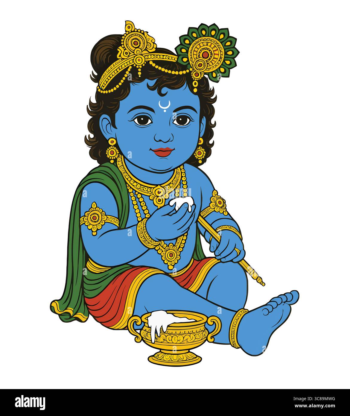 colorful of baby krishna eating butter Stock Vector