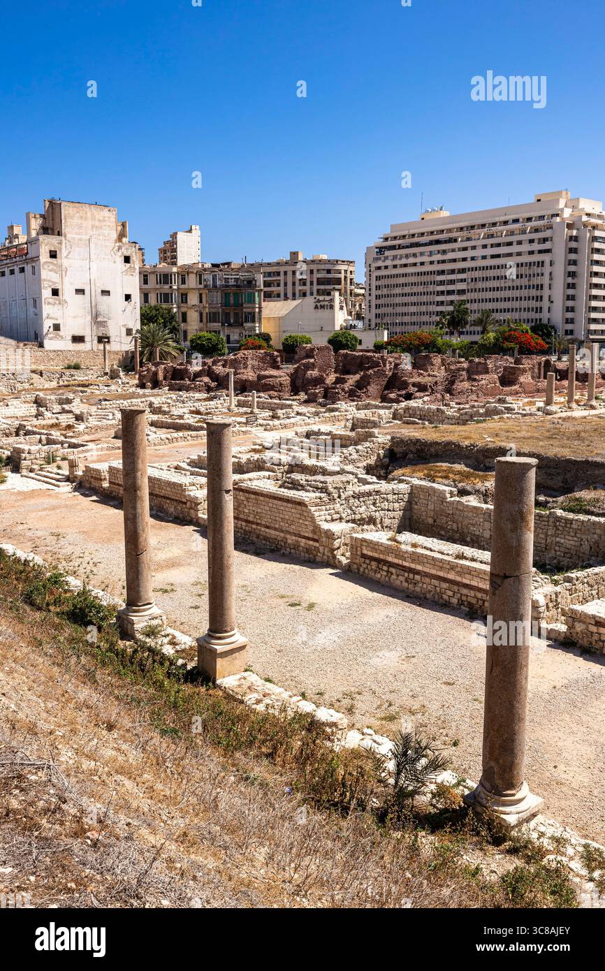 Roman Theater, main colonnaded street, at city center, Alexandria, Egypt, North Africa Stock Photo