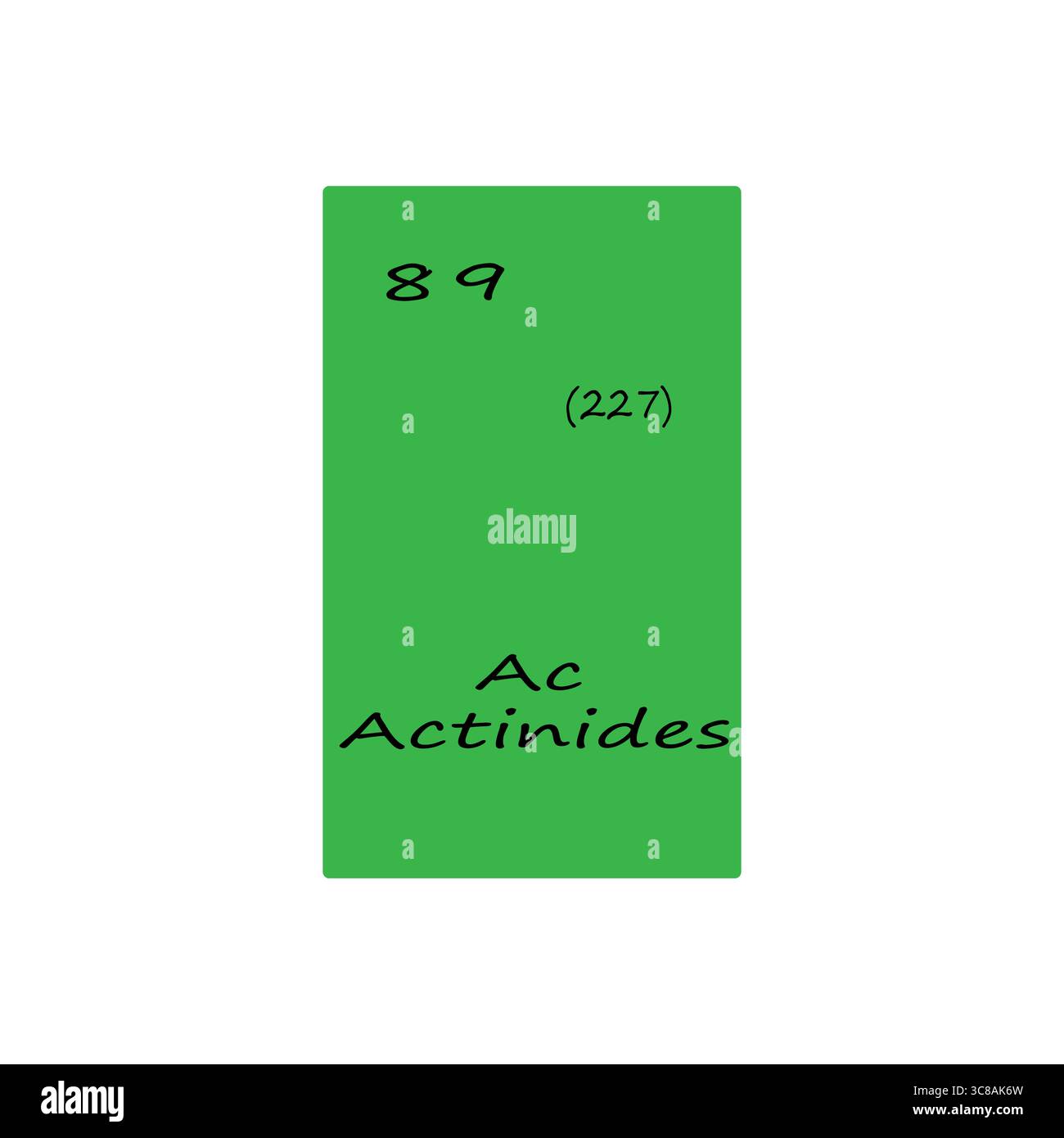Actinides element block. Atomic number eighty nine. Chemical symbol Vector. Vivid green background. Stock Vector