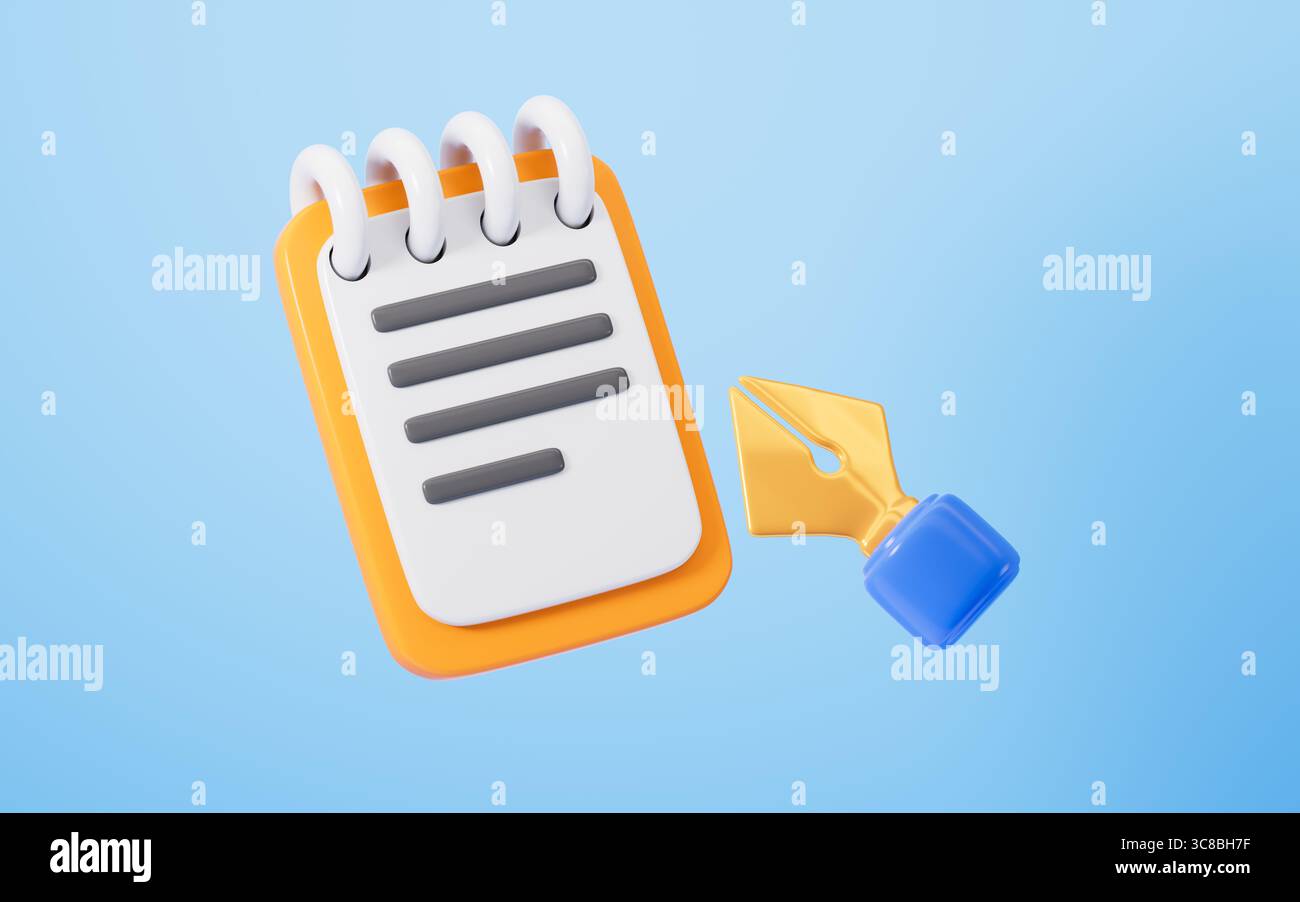 Cartoon notepad, memo pa and pen, 3d rendering. 3d illustration Stock ...