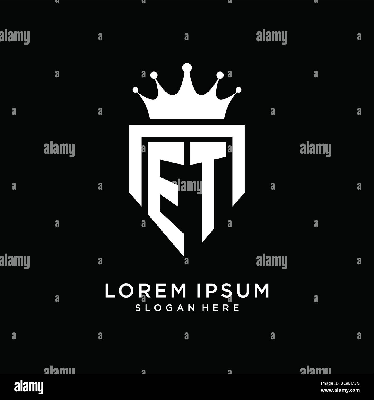 Letter ET logo monogram emblem style with crown shape design template vector graphic vector graphic Stock Vector