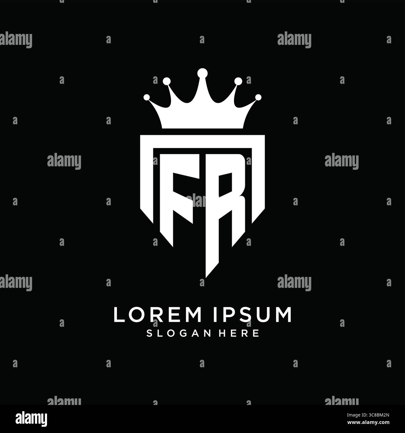 Letter FR logo monogram emblem style with crown shape design template vector graphic vector graphic Stock Vector