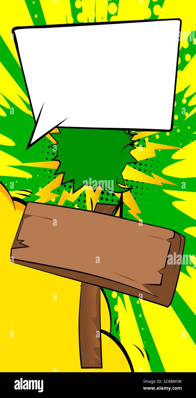 Signboard Comic Cartoon wood signboard with blank speech bubble, comic book Rustic ...