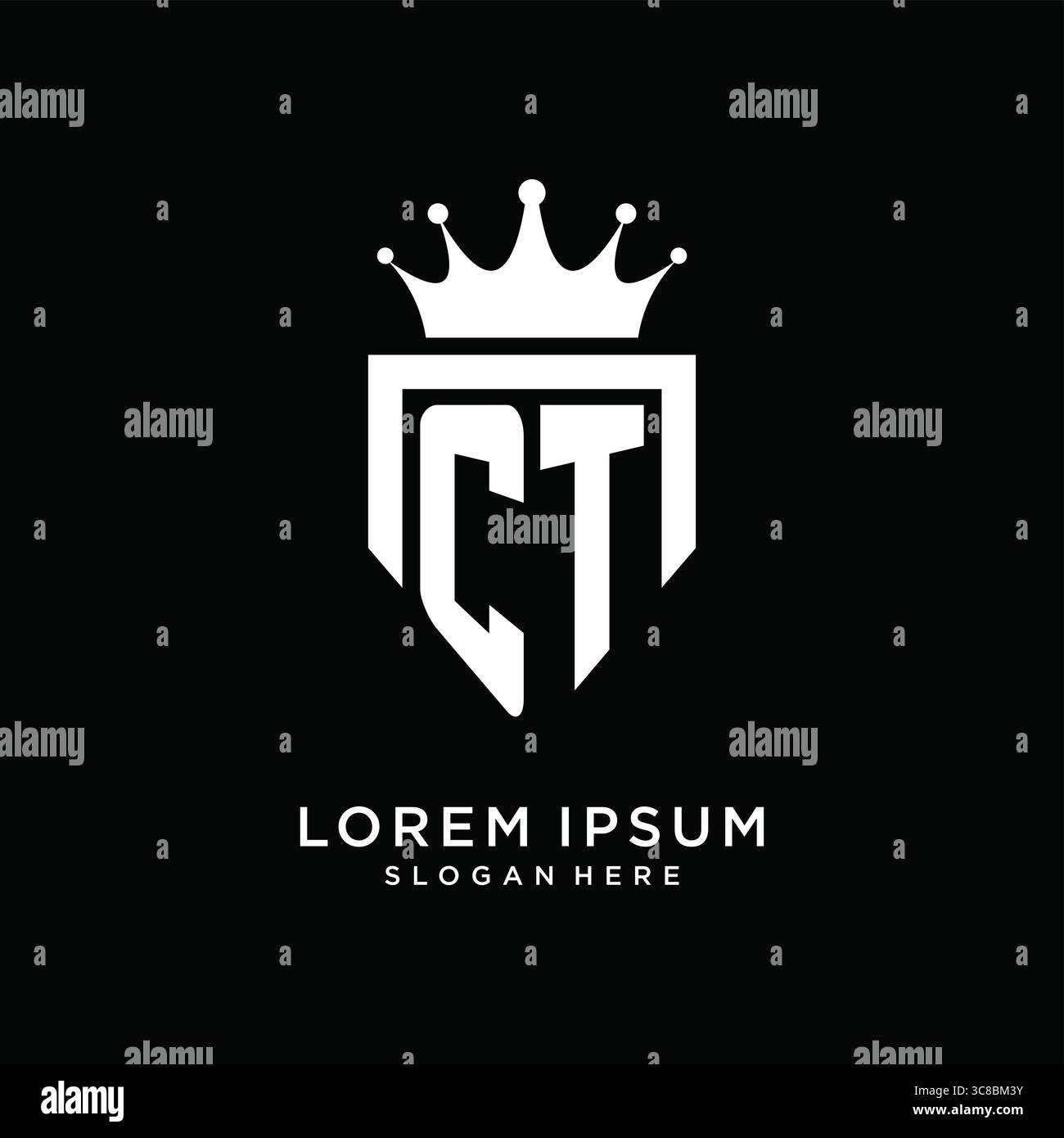 Letter CT logo monogram emblem style with crown shape design template vector graphic vector graphic Stock Vector