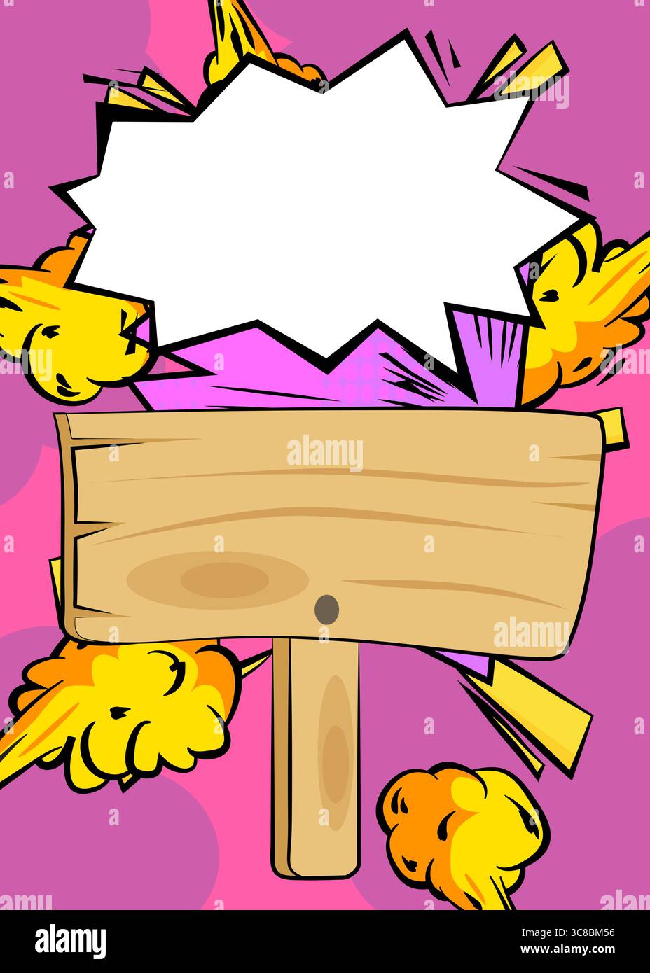 Signboard Comic Cartoon wood signboard with blank speech bubble, comic book Rustic ...