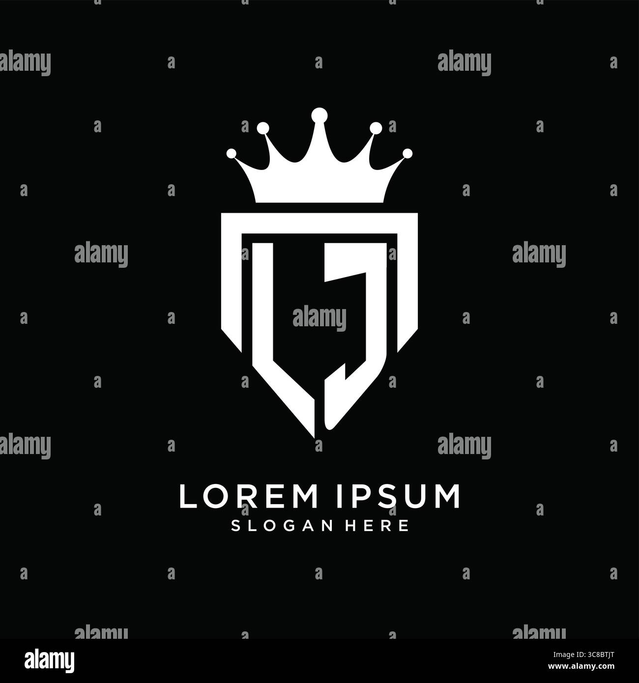 Letter LJ logo monogram emblem style with crown shape design template ...