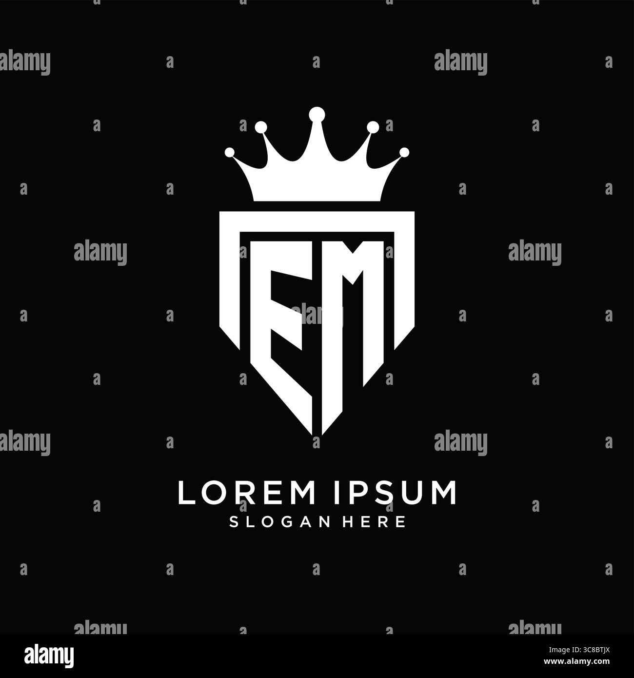 Letter EM logo monogram emblem style with crown shape design template vector graphic vector graphic Stock Vector