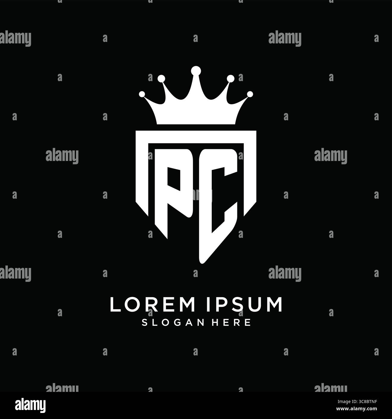 Letter PC logo monogram emblem style with crown shape design template vector graphic vector graphic Stock Vector