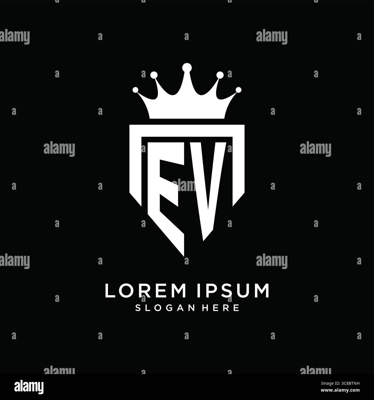 Letter EV logo monogram emblem style with crown shape design template vector graphic vector graphic Stock Vector