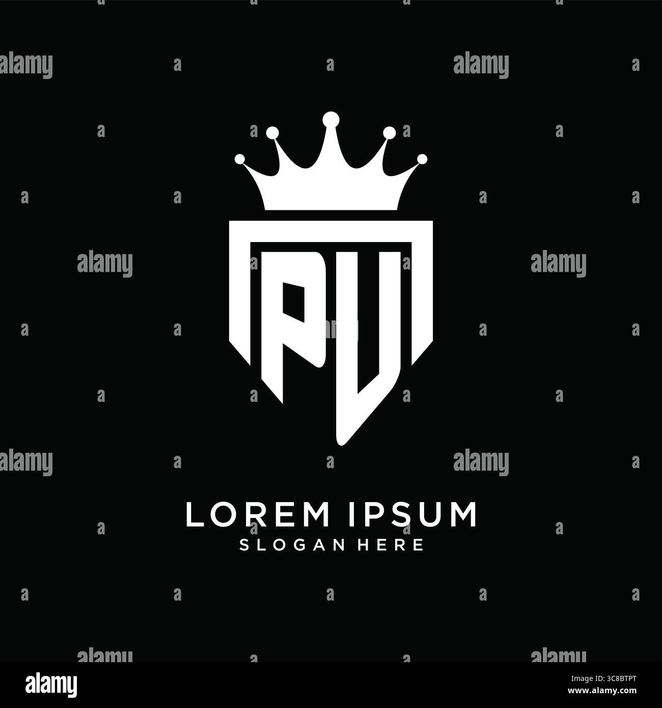 Letter PU logo monogram emblem style with crown shape design template vector graphic vector graphic Stock Vector