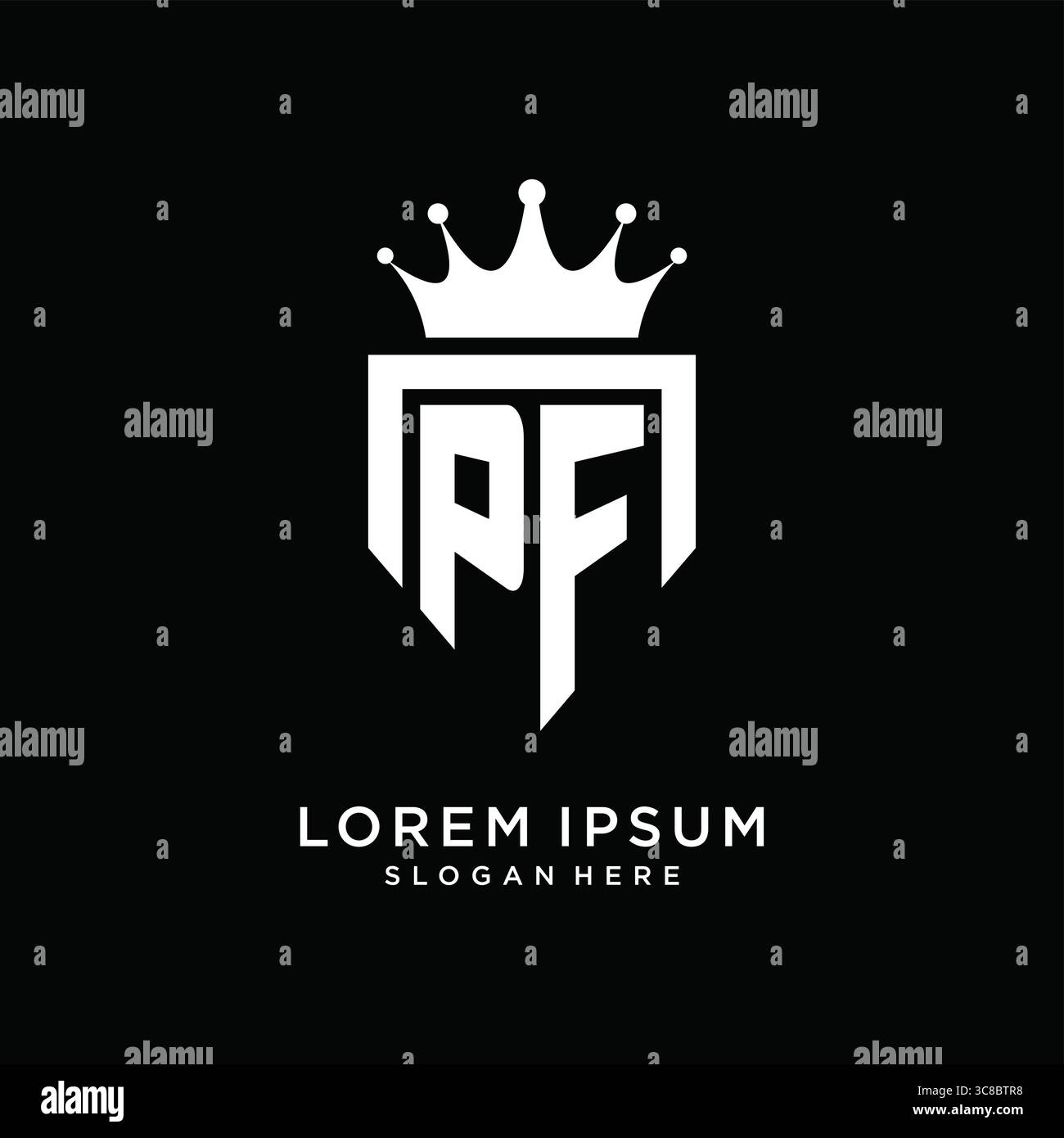 Letter PF logo monogram emblem style with crown shape design template vector graphic vector graphic Stock Vector