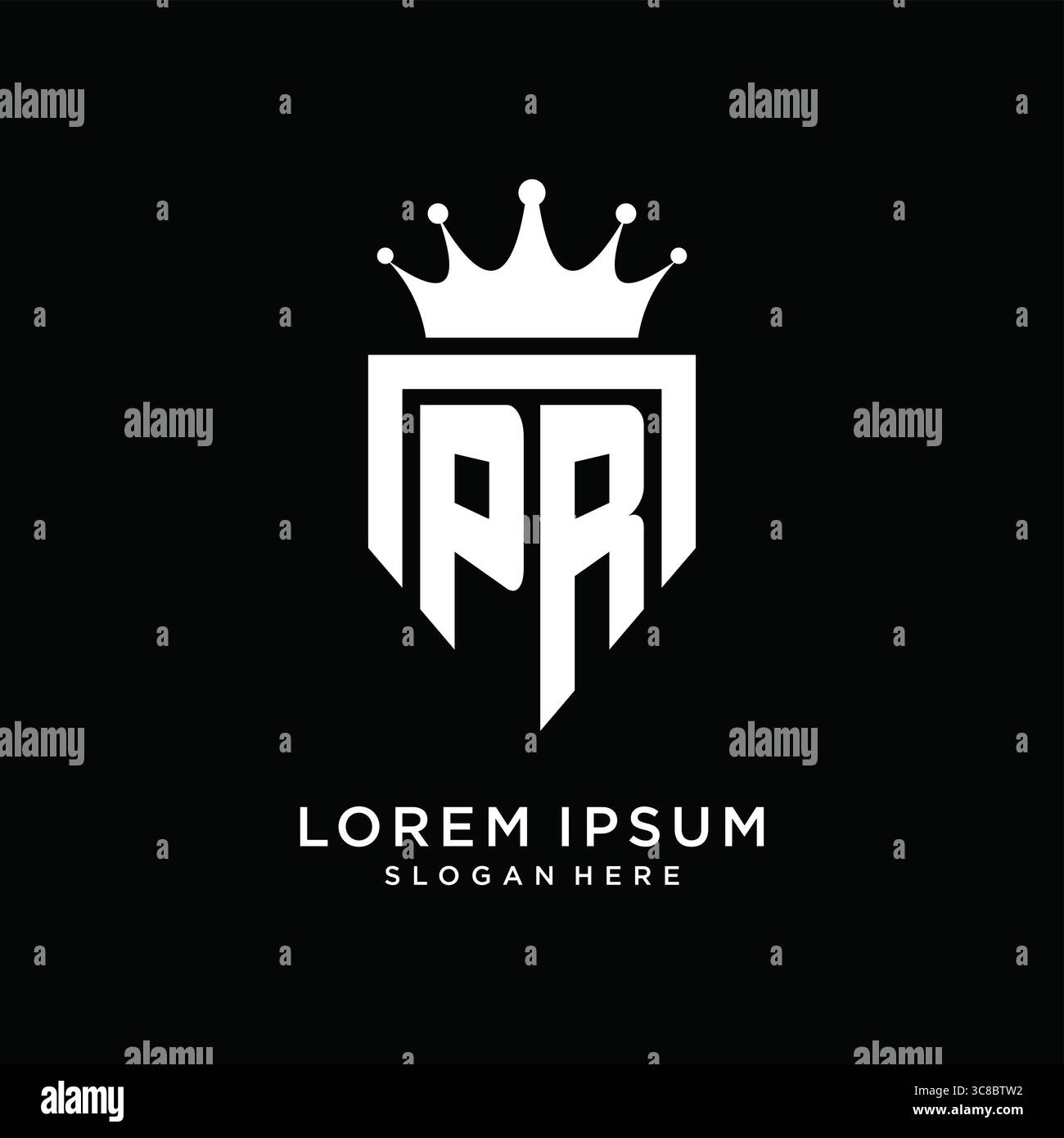 Letter PR logo monogram emblem style with crown shape design template vector graphic vector graphic Stock Vector