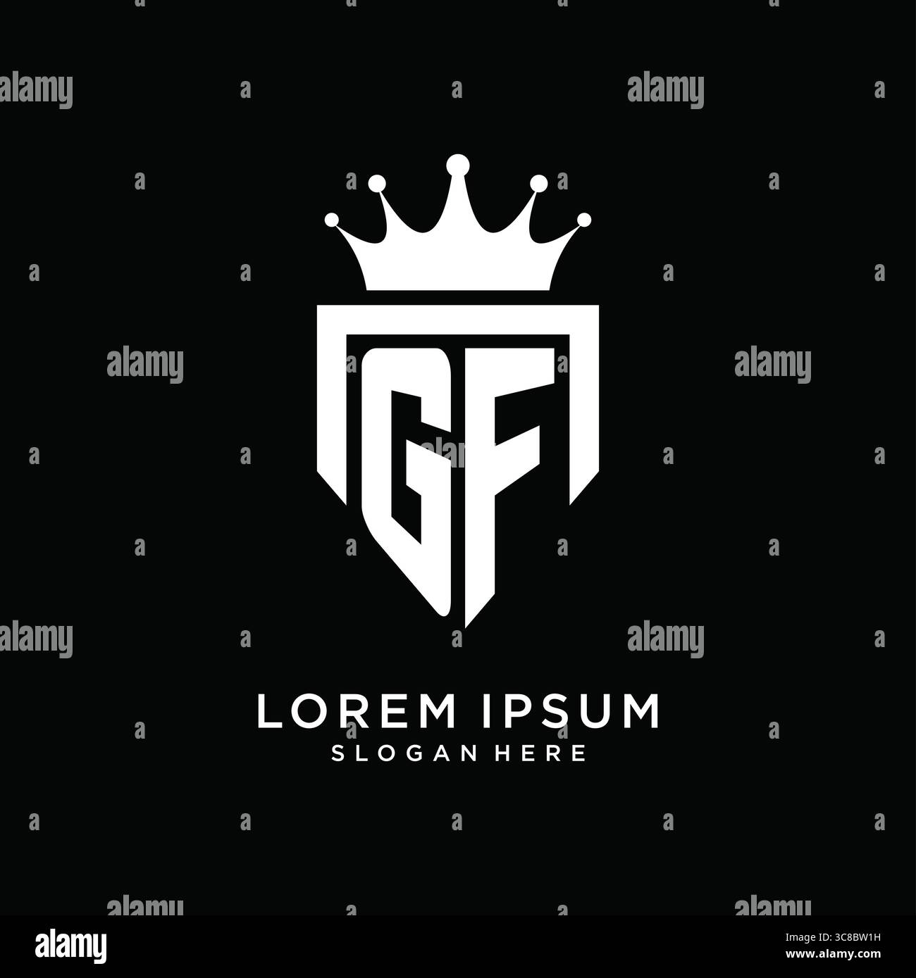 Letter GF logo monogram emblem style with crown shape design template vector graphic vector graphic Stock Vector