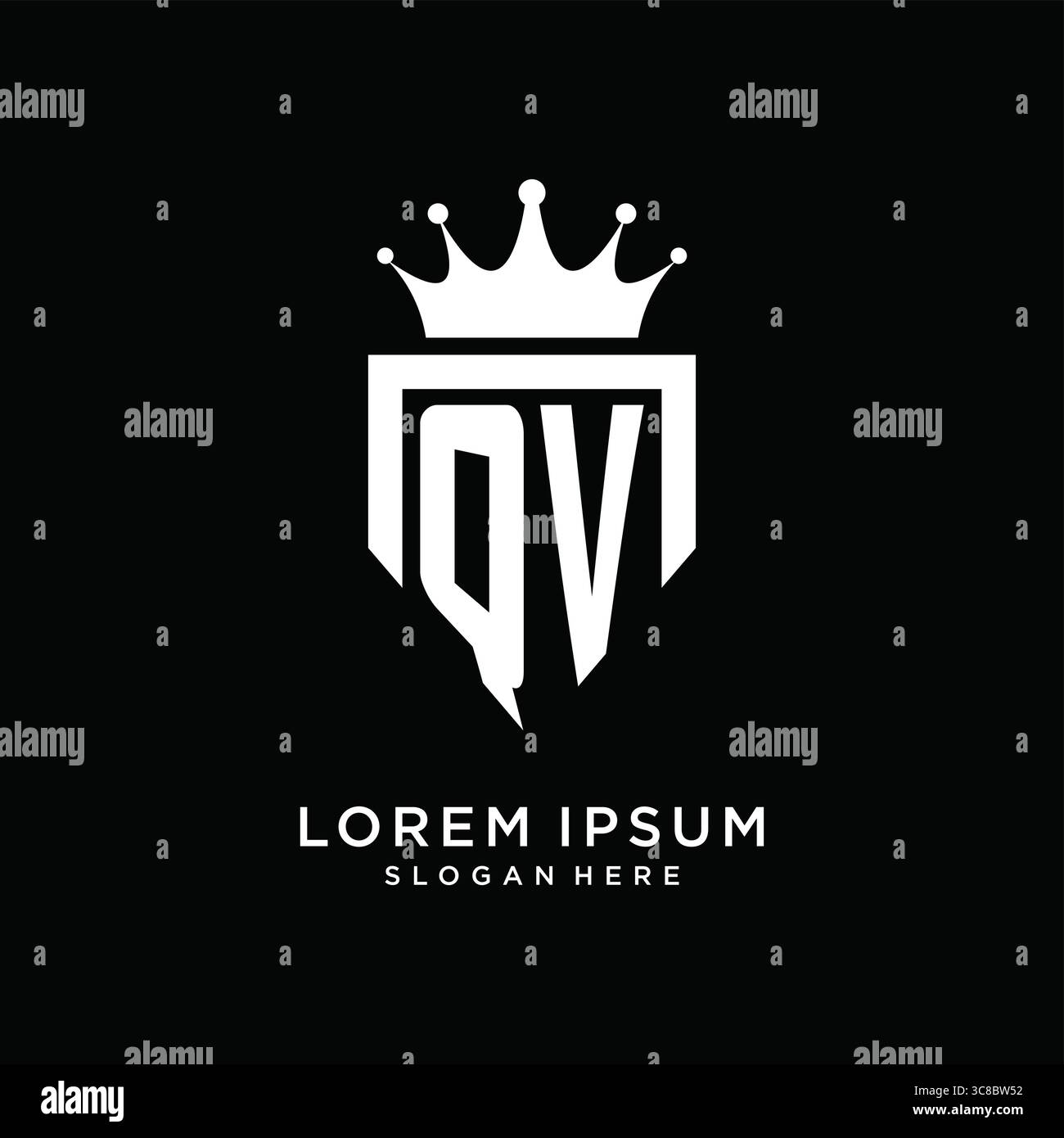 Letter QV logo monogram emblem style with crown shape design template ...