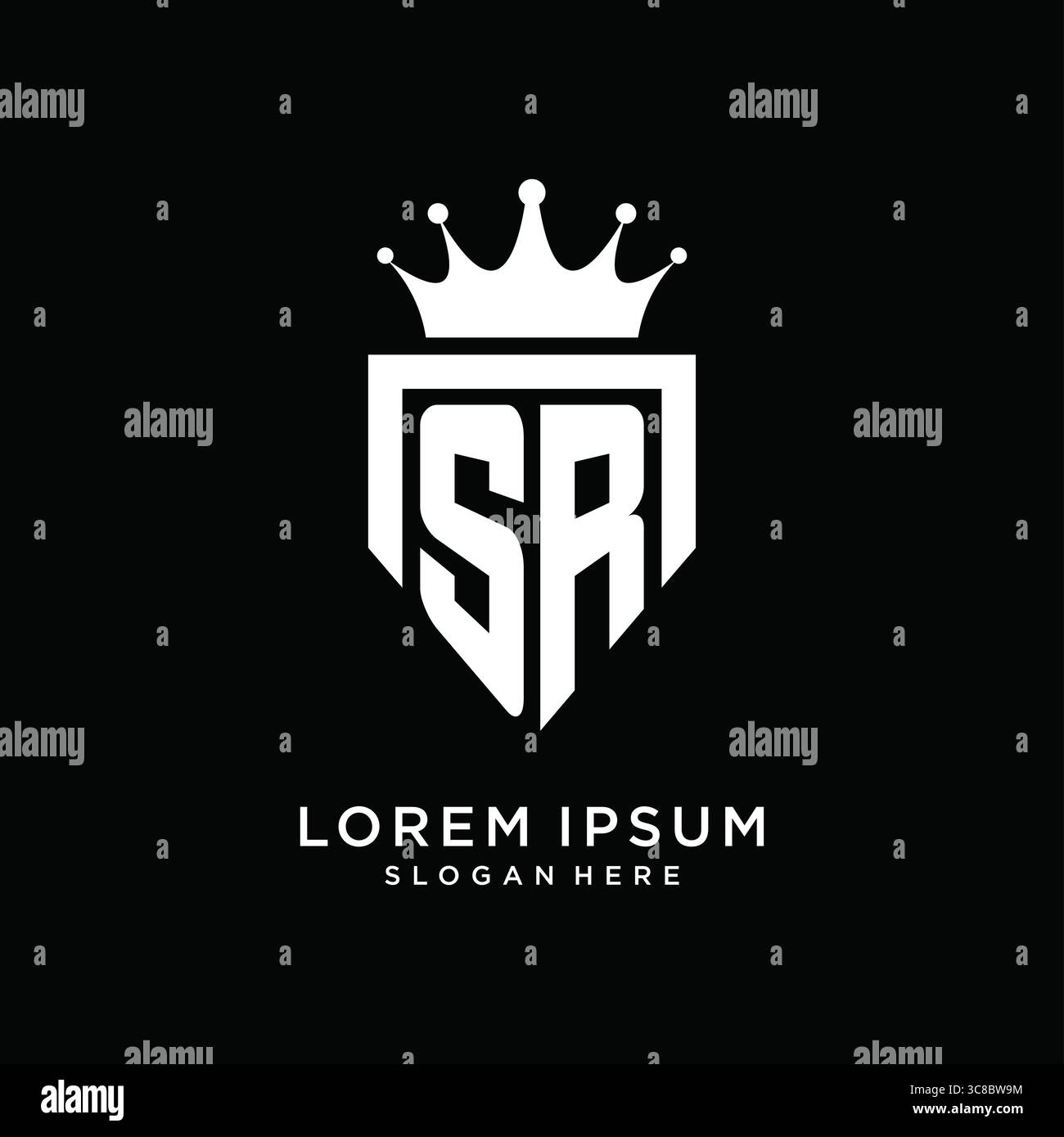 Letter SR logo monogram emblem style with crown shape design template vector graphic vector graphic Stock Vector