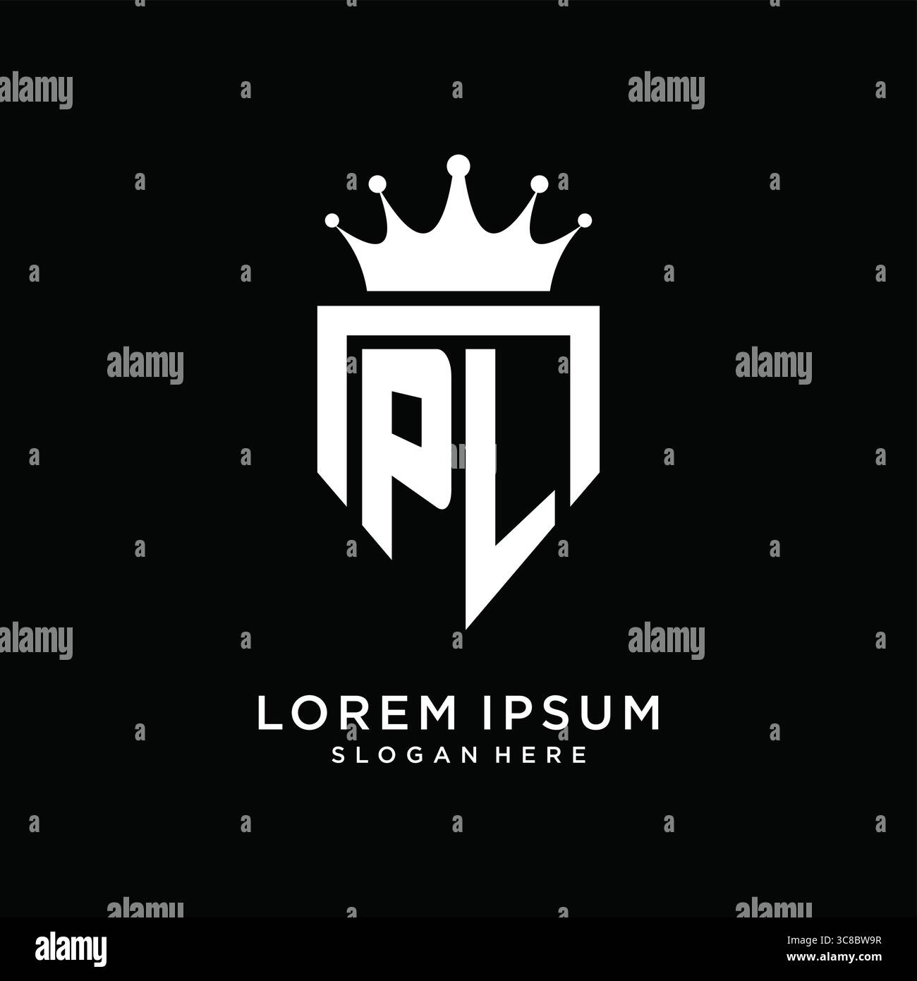 Letter PL logo monogram emblem style with crown shape design template vector graphic vector graphic Stock Vector
